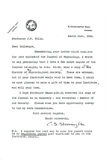 Sherrington to Tello - 21 March 1932 (WCG 1.10)