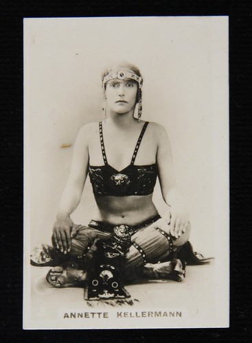 Cigarette card with photograph of Annette Kellerman in costume from the film A Daughter of the Gods, c 1916