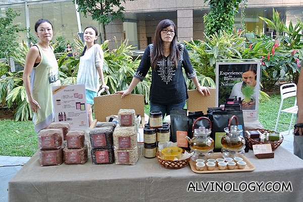 Booth selling organic rice and tea
