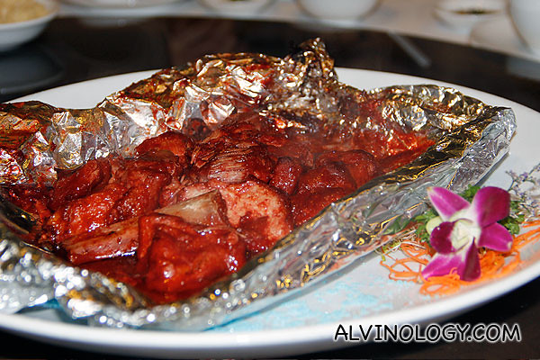 Simmer Spare Ribs with Red Vinasse Sauce Wrap with Aluminium Foil