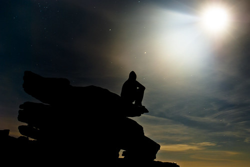 longexposure nightphotography sky people outcrop moon selfportrait man guy slr silhouette rock night clouds stars landscape person star drive climb sitting tripod hill watching devon sit thinking remote dslr dartmoor moonscape contemplation selftimer sherril d80 nikond80 babeny