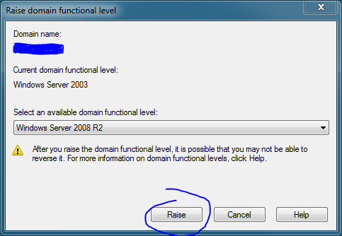 Raise domain functional level