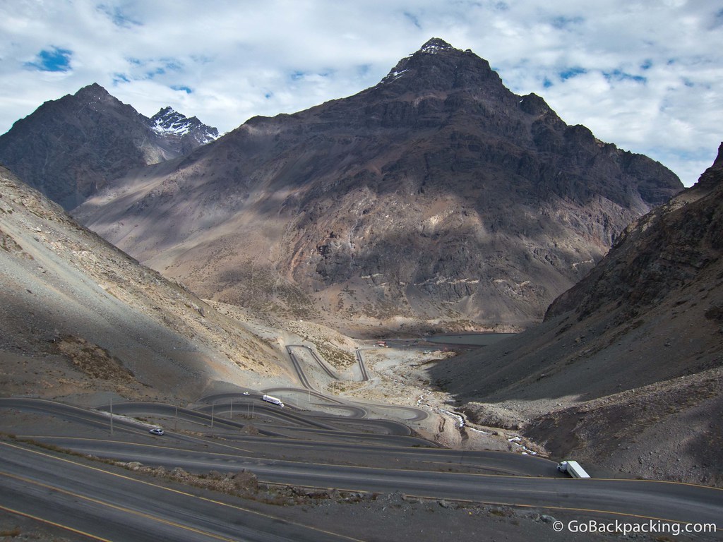 A long series of hairpin turns lead down the mountain in Chile.