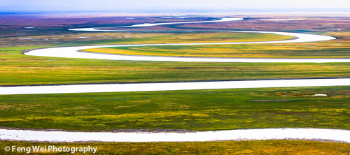 china trip travel panorama color texture tourism beautiful beauty horizontal river landscape scenery colorful asia outdoor horizon scenic meadow twist panoramic pasture journey xinjiang winding prairie curve grassland twisted wetland bayanbulak hejing bayinbulak