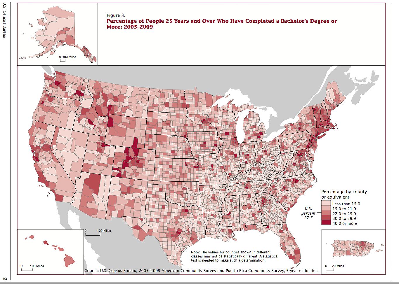 US Educational Attainment, by County, age 25+ with Bachelor's Degree or Higher, 2009 - h