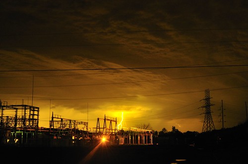 storm night power electricity lightning substation