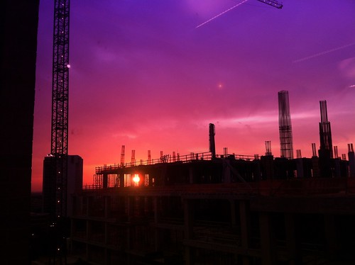 sunset sun silhouette sanantonio hospital construction university texas purple iphone4 iphoneography iphoneonly