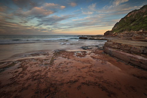 ocean pink seascape water clouds rocks dusk pastel australia nsw newsouthwales turimetta