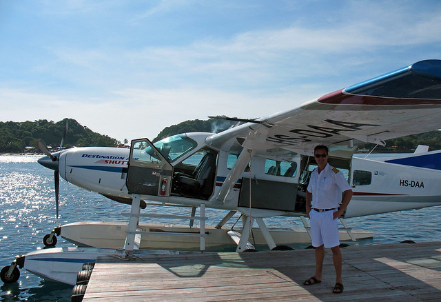 Seaplane and captain at Phi Phi Island