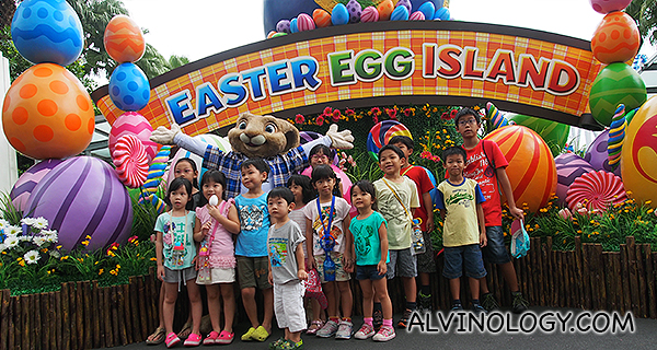 Asher together with the other kids of the parenting bloggers who attended, posing for a picture with the Easter Bunny 