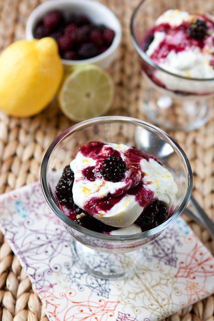 Lemon and Lime Cream Parfaits with Blackberries