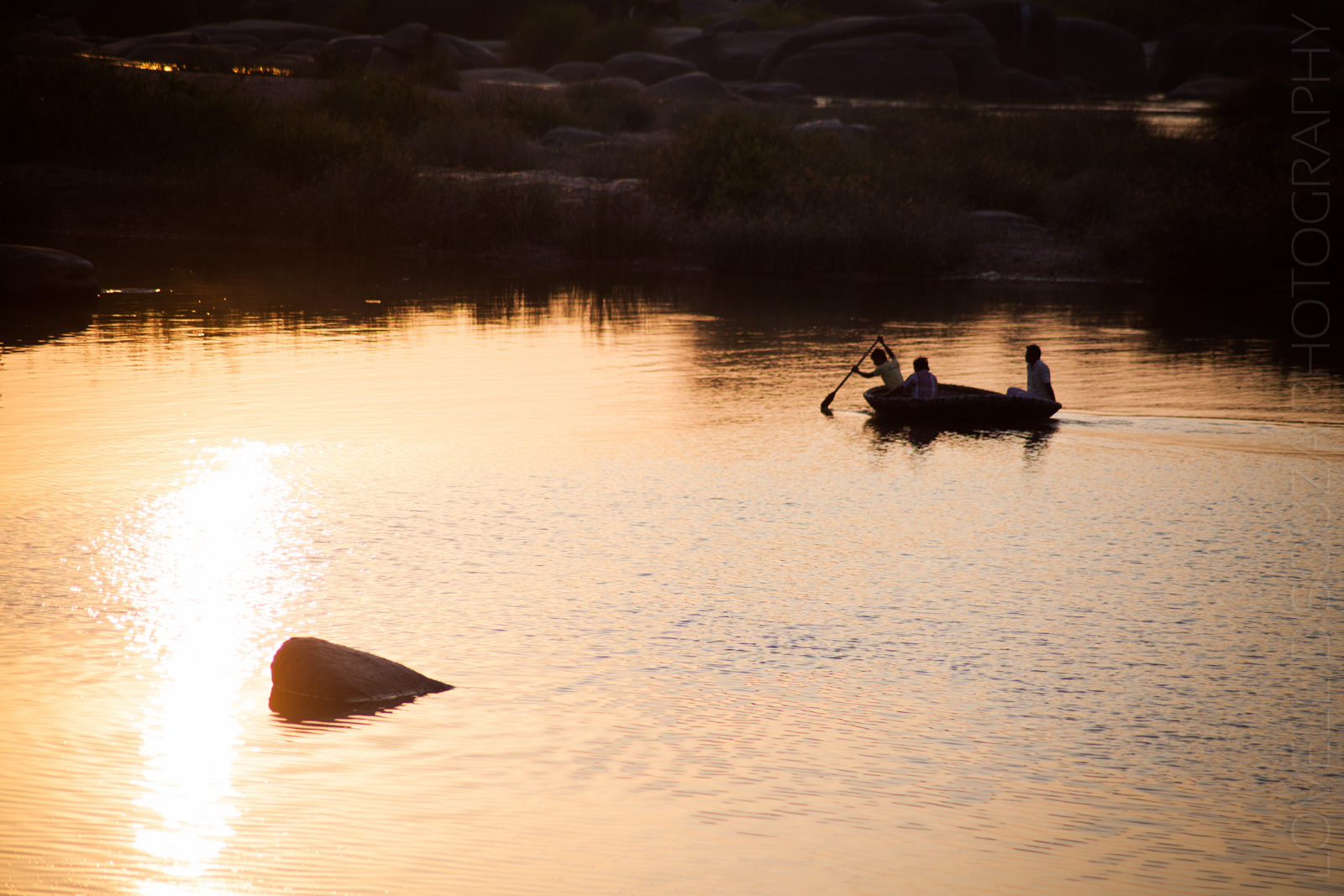 Ferrying across the molten river.