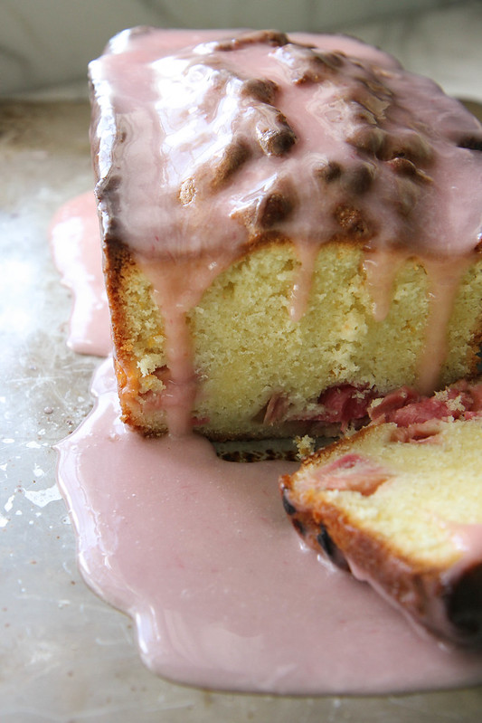 Lemon Rhubarb Ricotta Pound Cake with Rhubarb Glaze