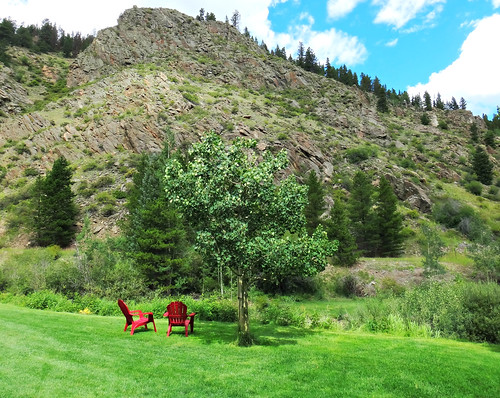 chairs redchairs rockymountains colorado mountains adirondackchairs clearcreekcounty sandraleidholdt hill