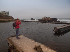 Taking pictures at Sutro baths on a foggy morning