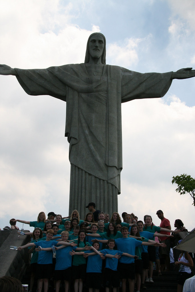 Colorado Children's Chorale at the statue of Christ the Redeemer in Rio de Janeiro