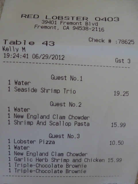 Red Lobster Receipt - oh my buhay