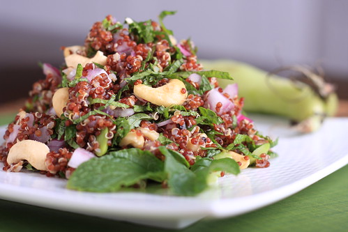 Minted Red Quinoa, Fava Bean and Cashew Salad