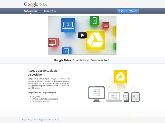 Captura de pantalla: el diseño de la web de Google Drive