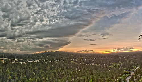 park trees sunset sky panorama orange storm beautiful clouds spokane hdr highbridgepark