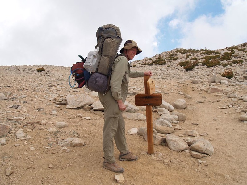 Me carrying extra weight at the junction of the Sky High Trail (1W07.3) and San Gorgonio Mountain Trail (1E02)