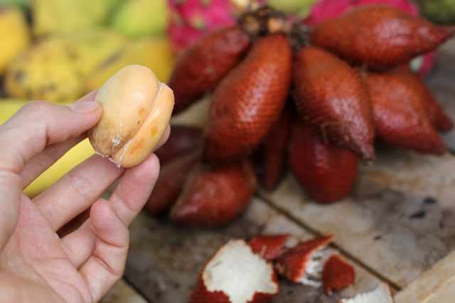 Peeled snake fruit, this particular one was a double, butt shaped flesh