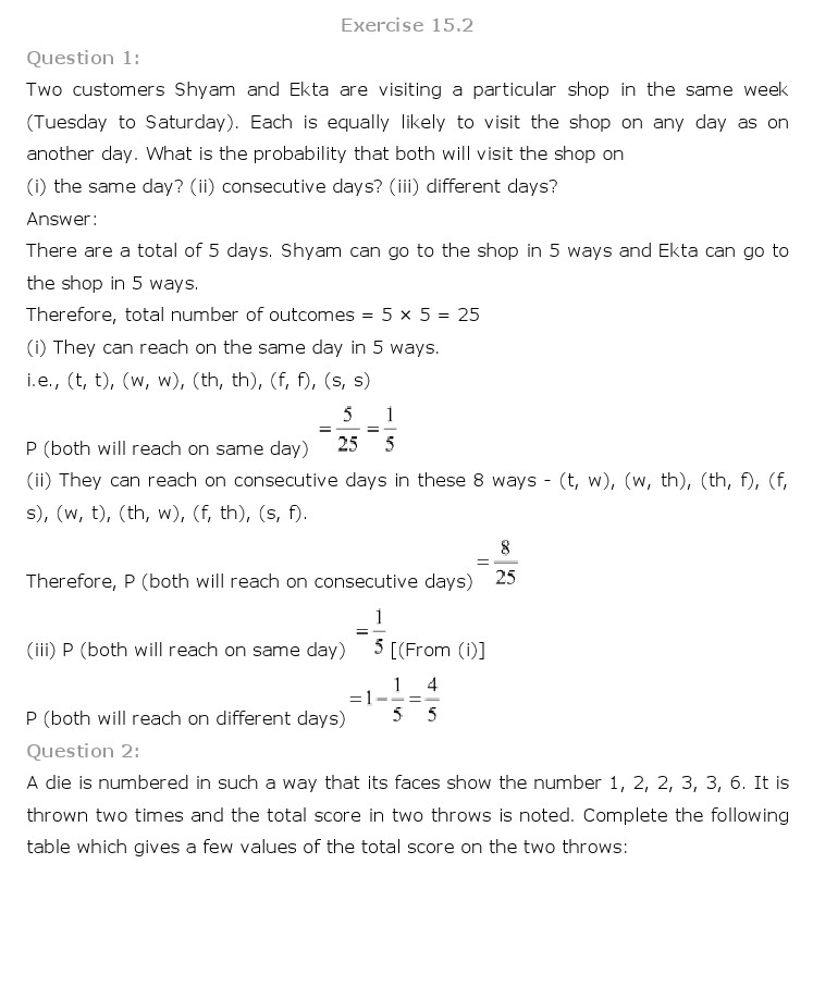 freehomedelivery.net NCERT Solutions For Class 10 Maths Chapter 15 Probability PDF Download