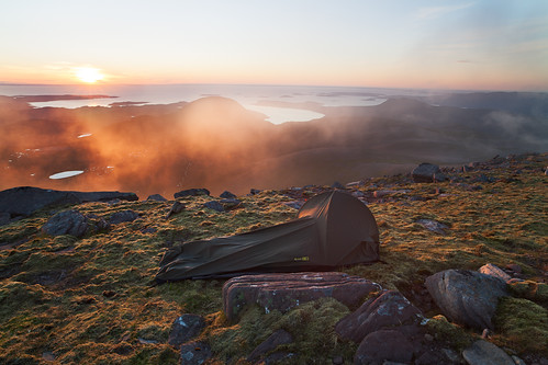 camping sunset golden scotland highlands hiking tent pinnacles ullapool assynt bivi teallach easterross buidhe dundonnel corrag