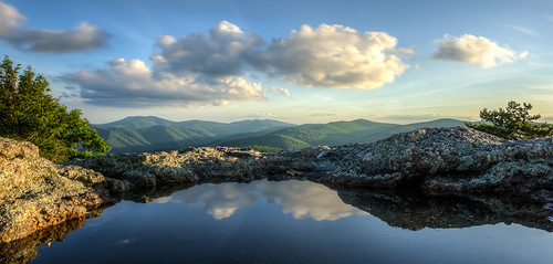 mountains reflection water clouds puddle evening virginia blueridge appalachians spyrock nelsoncounty