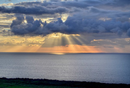 ocean ireland sunset sun clouds landscape cloudy overcast rays hdr fanore