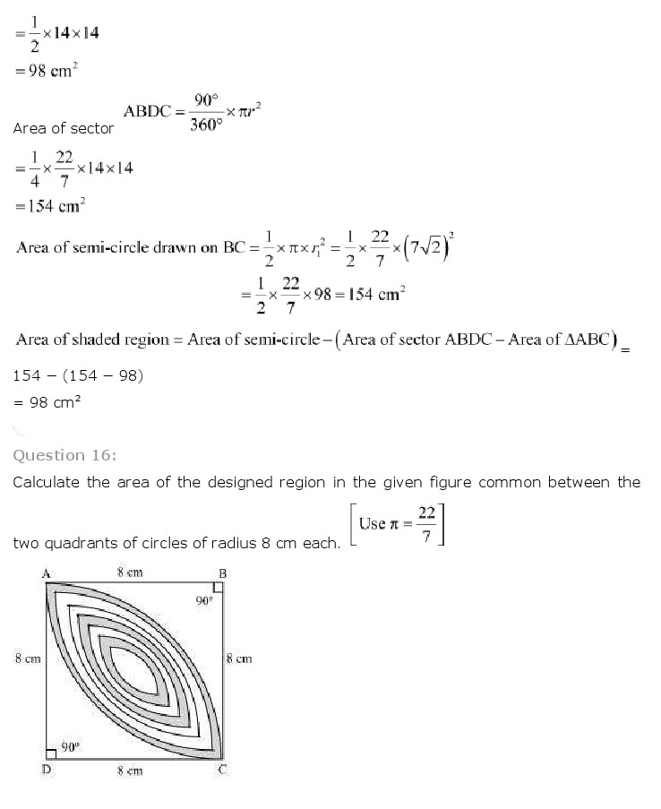 NCERT Solutions For Class 10 Maths Chapter 12 Areas related to Circles PDF Download NCERT Solutions For Class 10 Maths