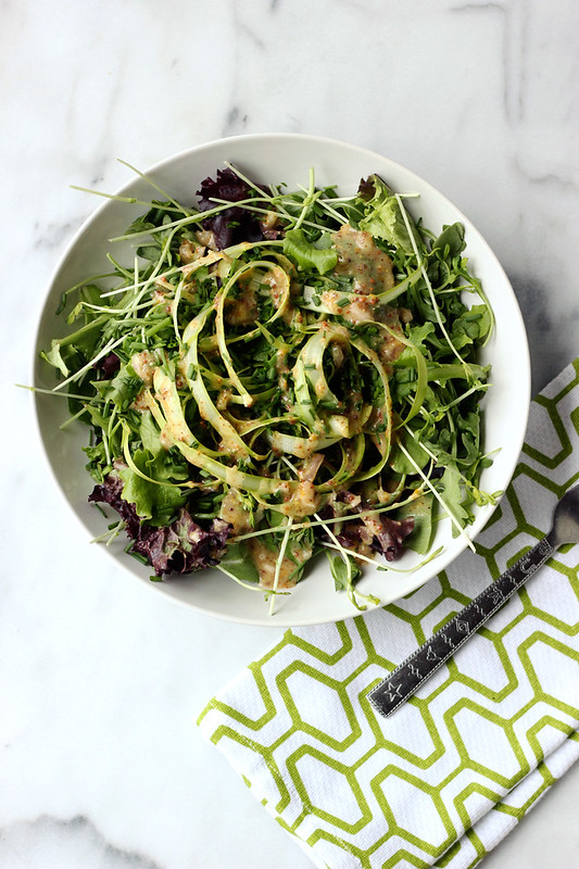 Spring Green Salad with Honey Dijon Almond Butter Dressing (Gluten-free and Dairy-free with Vegan Option)