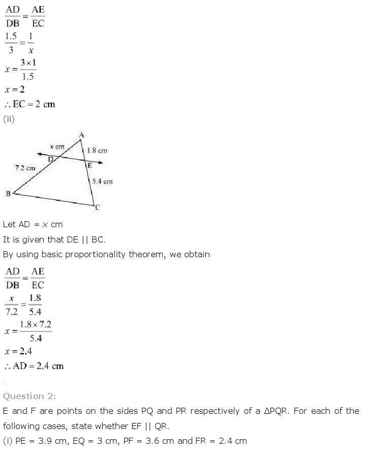 NCERT Solutions for Class 10th Maths Chapter 6 - Triangles