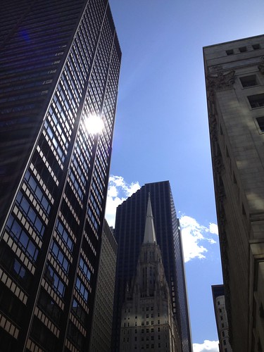 Downtown Chicago buildings with blue sky