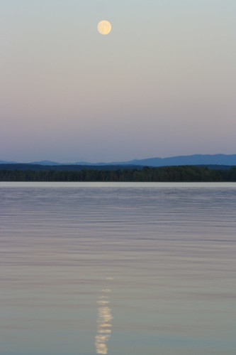sunset sky moon lake view