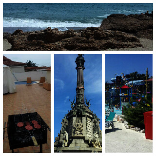 This is the beach, the BBQ, The statue of ‘Christoffel Columbus’ in Barcelona, and the water park 
