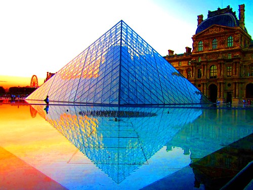 The Louvre Pyramid at sunset