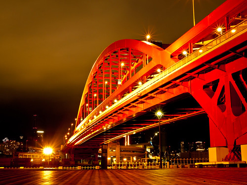 bridge light red japan architecture night river lumix landscapes nightview gf2