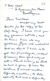 Sherrington to Sinclair - 5 December 1947 (S/1/4/29)