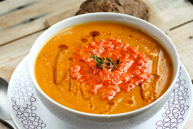 Butternut Squash and Roasted Red Pepper Soup, Vegan and Gluten-free