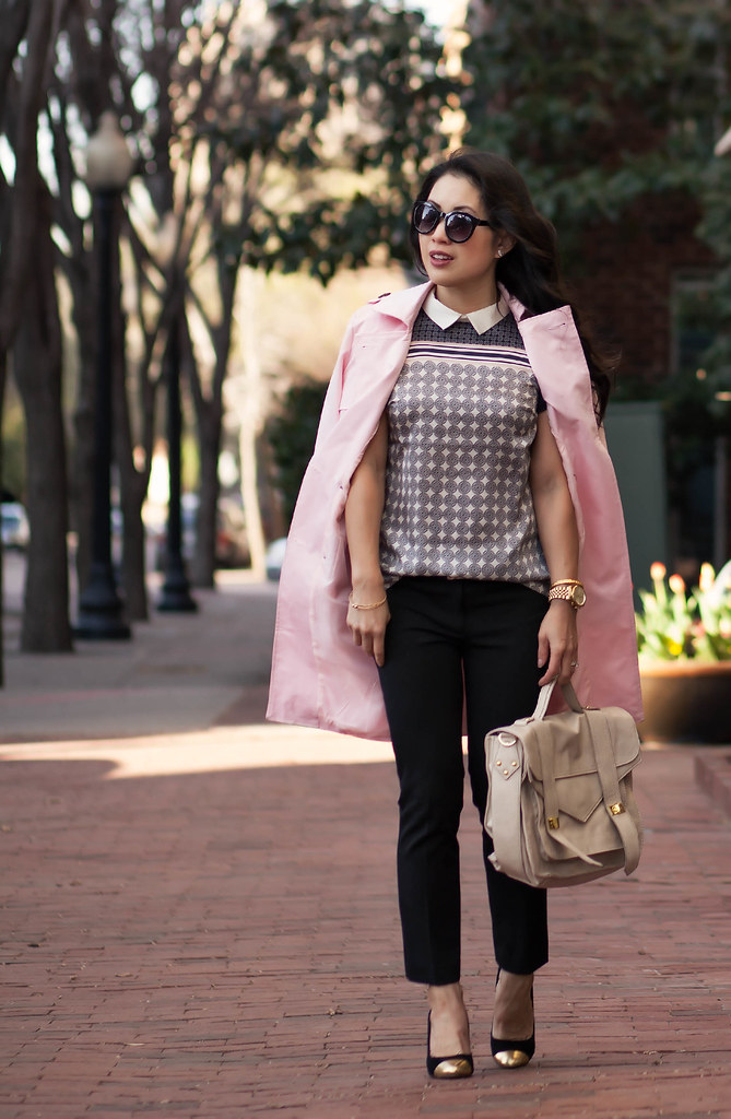 cute & little blog | petite fashion | tile print and pink trench outfit | spring layers