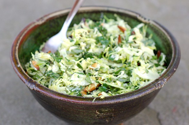 Kale & Brussels Sprout Salad With Toasted Almonds & Pecorino by Eve Fox, Garden of Eating blog, copyright 2011
