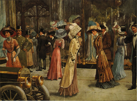 Fashionable Londoners in front of Harrods, 190
