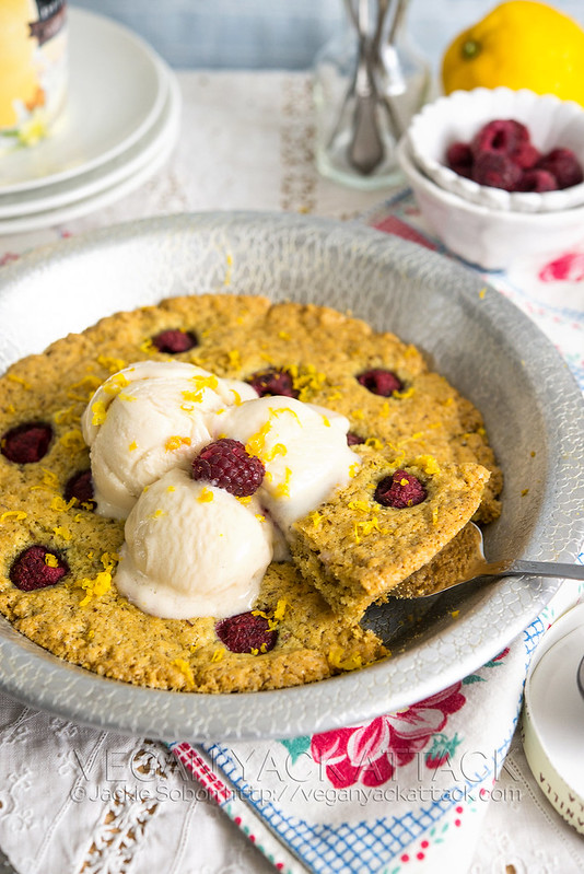 This Spring-inspired Lemon Raspberry Pizookie with non-dairy ice cream is easy to make, delicious, and fun to eat! Plus, it's vegan and nut-free. 