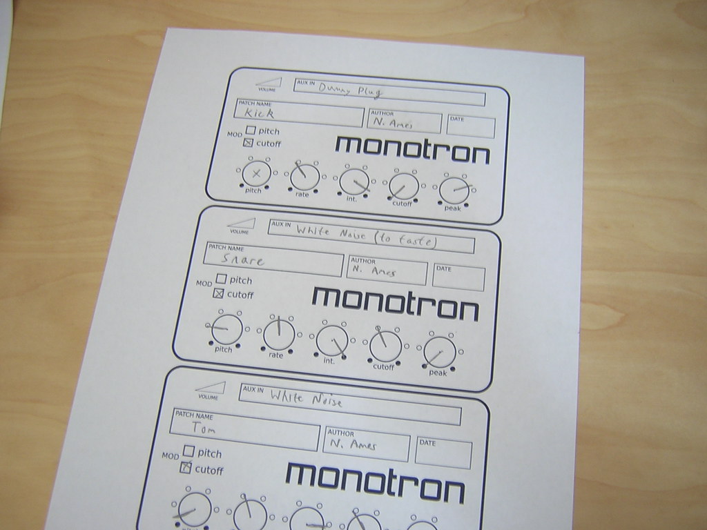Korg Monotron Patch Sheet