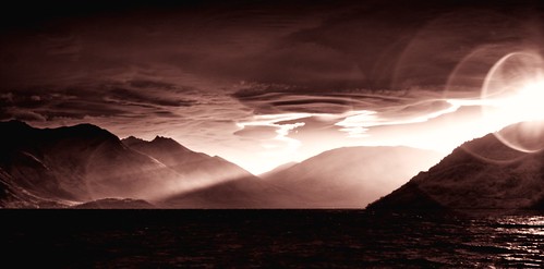new sunset lake mountains ir zealand infrared wakatipu flares