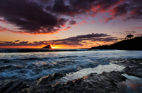 sunset sky sun beach clouds reflections landscape coast sand rocks devon swash wembury southhams mewstone