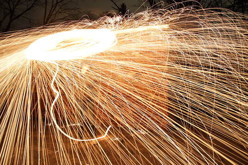 wool fire long exposure steel spinning sparks lasso