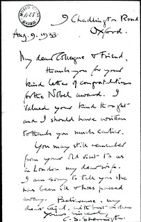 Sherrington to Ramon y Cajal - 9 August 1933 (WCG 1.4)