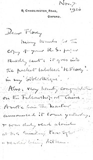 Sherrington to Florey - 7 November 1926 (WCG 13.7)